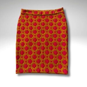 Charlie & Robin Jacquard CozyKnit Pencil Skirt – Red & Gold Winter Geometric | S